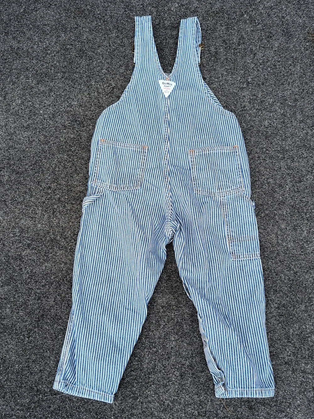 Vtg Osh Kosh BGosh Vestbak Coveralls Toddler Size 4T Blue White Striped Denim 90